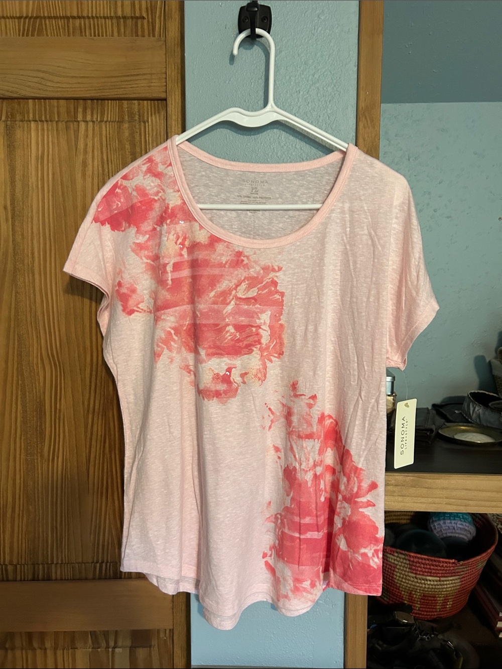 Sonoma Pink Tee with Dark pink Floral Accents- new with tags